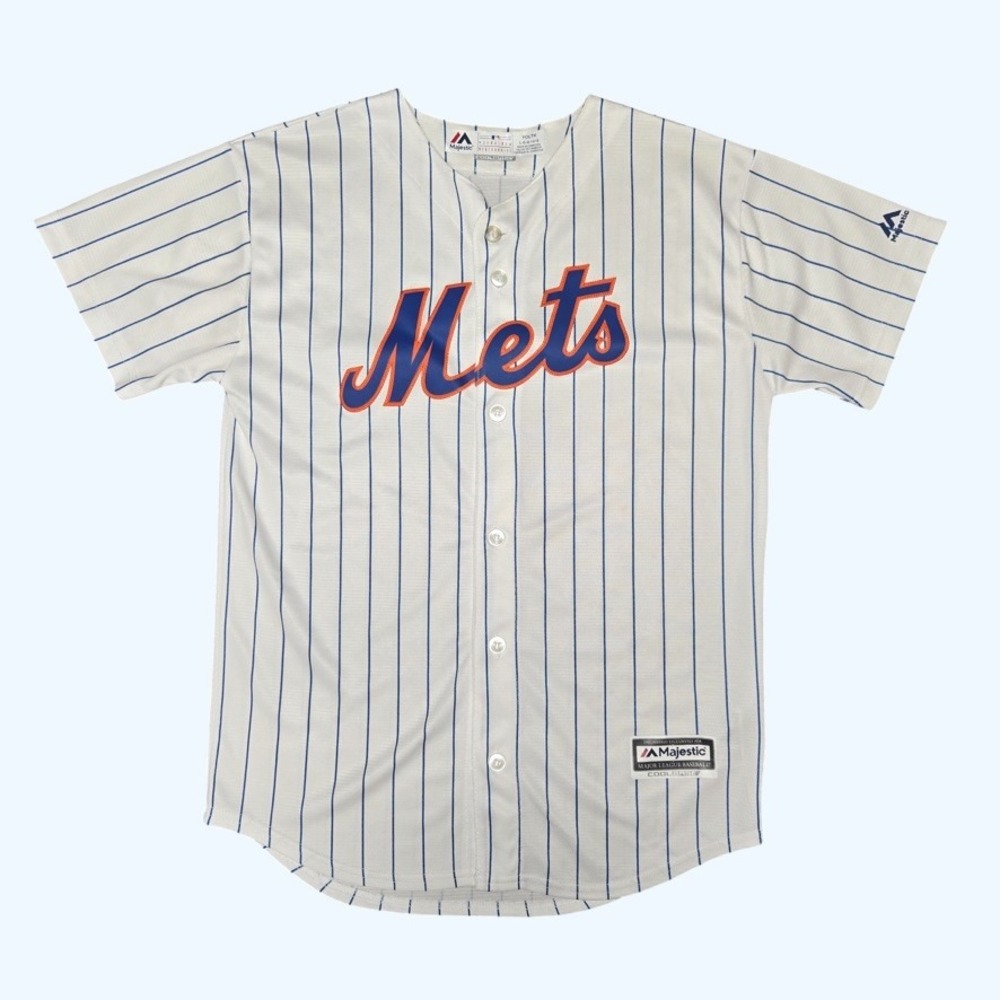 New York Mets Majestic Youth Jersey Large 14/16 Pinstripe Cool Base MLB Baseball